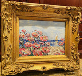 KADLIC Original Oil Painting Abstract Seascape Impasto Gold Gilt 15" Frame Pinks