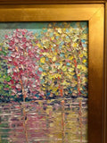 KADLIC Abstract Autumn Trees  Landscape Art Original Oil Painting Gold Frame 24”