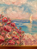 24x18” Mediterranean Seascape KADLIC Original Oil Painting Art Gold Frame