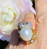 Vintage La Triomphe 18k Gold Baroque Pearl G VS Diamond Citrine Ring
