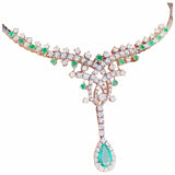 Vintage 1950s Estate 18k Gold 6ct Emerald Diamond Halo Necklace Pendant Retro