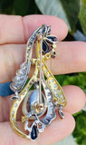 Vintage 1950 14k Gold 5ct VS Diamond Blue Sapphire Baroque Pearl Pendant Brooch