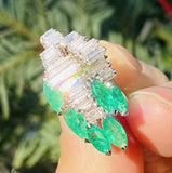 Vintage Art Deco 18k Gold 2.75ct Emerald VS Diamond Baguette Cocktail Statement