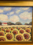 KADLIC Impressionist Tuscany Sunflowers Original Oil Painting Gold Frame 24"