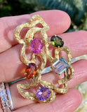 Vintage SEIDENGANG 18k Gold Tourmaline Aquamarine Gemstone Pendant Brooch