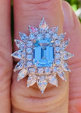 Vintage Ring-dant Platinum 4ct Aquamarine G VS Diamond Ballerina Ring Pendant