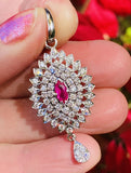 Vintage Estate 1950s 14k Gold E/F VS1 Diamond Halo Ruby Necklace Pendant Drop