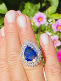 Vintage Ring-dant Platinum 11ct Pear Tanzanite VS Diamond Ballerina Ring Pendant