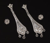 Vintage Art Deco Estate Platinum 4.50ct Pave Diamond Dangle Pendant Earrings