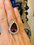 Art Deco Vintage Estate Platinum Pear Amethyst 2.00ct G VS Diamond Halo Ring