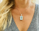 Antique Vintage Art Deco 14K Gold Platinum 21ct Aquamarine Diamond Pendant