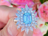 Vintage Ring-dant Platinum 4ct Aquamarine G VS Diamond Ballerina Ring Pendant