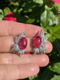 Retro 1950s Ruby Red Pink Tourmaline Diamond 14k Gold Drop Earrings $8k