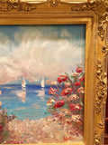 24x20" Mediterranean Seascape KADLIC Original Oil Painting Art Gold Frame