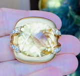 Vintage Marlene Stowe 18k Gold 45ct Lemon Citrine VS Diamond Pendant Brooch