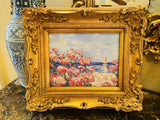 KADLIC Original Oil Painting Abstract Seascape Impasto Gold Gilt 15" Frame Pinks