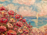 24x18” Mediterranean Seascape KADLIC Original Oil Painting Art Gold Frame