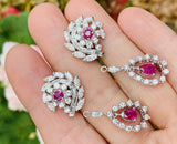 Vintage 1950s 14k Gold 5ct Ruby Diamond Day/Night Dangle Drop Pendant Earrings