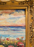 KADLIC Abstract Sunset Seascape Impasto Original Oil Painting Gold Frame 24