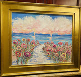 KADLIC Abstract Sunset Seascape Impasto Original Oil Painting Gold Frame 28”