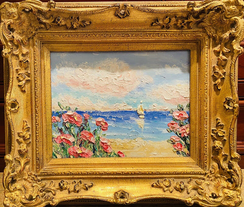 KADLIC Original Oil Painting Impressionist Seascape Impasto Gold Gilt 15" Frame