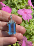 Antique Vintage Art Deco 14K Gold Platinum 21ct Aquamarine Diamond Pendant