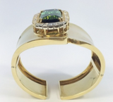 Retro Estate 18k Gold 21.75 ct Green Tourmaline VS Diamond Cuff Bangle Bracelet