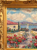 24x20" Mediterranean Seascape KADLIC Original Oil Painting Art Gold Frame