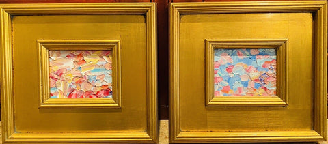 KADLIC Abstract Impasto PAIR Original Oil Painting Gold Gilt Frame Fine Art