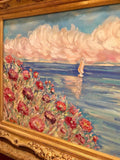 24x20" Mediterranean Seascape KADLIC Original Oil Painting Art Gold Frame