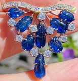 Vintage 1940s-50s Deco Platinum 7ct Carved Blue Sapphire VS Diamond Pendant
