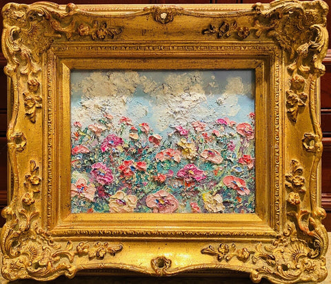 KADLIC Original Oil Painting Floral Landscape Impasto Gold Gilt 15" Frame