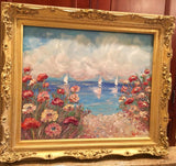 24x20" Mediterranean Seascape KADLIC Original Oil Painting Art Gold Frame