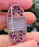 Vintage Art Deco Platinum 6.20ct G-H VS Diamond Ruby Cabachon Brooch Pendant