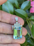 Antique Vintage Art Deco 14K Gold Platinum 21ct Aquamarine Diamond Pendant