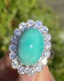 Vintage Estate 14k Gold Turquoise Cabachon 9ct Diamond Halo Ballerina Ring