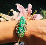 STUNNING Peter Lindeman Handmade 18k Gold Jade Diamond Bangle Bracelet