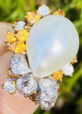 Vintage La Triomphe 18k Gold Baroque Pearl G VS Diamond Citrine Ring
