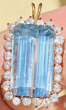 Vintage Large 14k Gold Blue Topaz 2.5ct Diamond Necklace Pendant