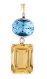 Large Vintage 14k Gold Diamond Citrine Blue Topaz Gemstone Necklace Pendant