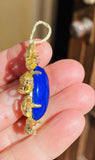 Vintage 1960s-70s Large Retro 18K Gold Lapis Lazuli Diamond Necklace Pendant