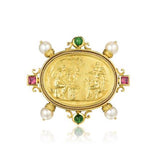 SEIDENGANG 18K Gold Pearl Tourmaline Athena Intaglio Pendant Brooch Pin Enhancer