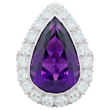 Art Deco Vintage Estate Platinum Pear Amethyst 2.00ct G VS Diamond Halo Ring