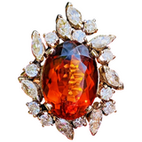 Vintage 14k Gold Mandarin Citrine Marquise Diamond Halo Ballerina Cocktail Ring
