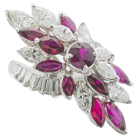Vintage Midcentury 1950s Retro Platinum 4.50ct Ruby VS Diamond Ring