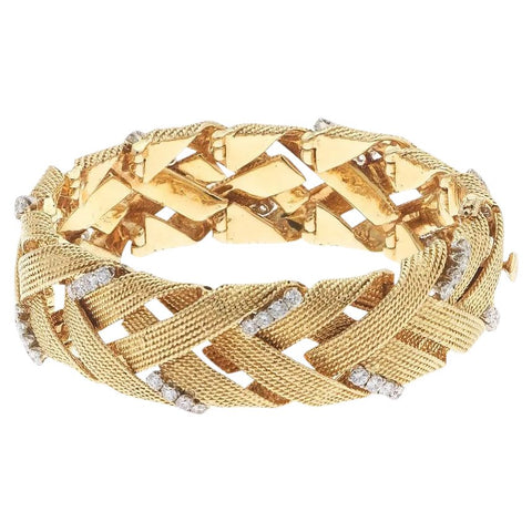 Vintage Estate David Webb 18k Gold 3.00 ct G VS Diamond Woven Bracelet