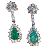 Vintage Estate 18k Gold 8.00ctw Emerald Diamond Halo Pear Dangle Drop Earrings