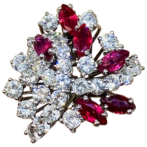 Vintage Midcentury 1950s Retro Platinum 4.50ct Ruby VS Diamond Ring