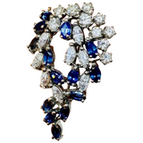 Art Deco Antique 5.00ct Sapphire Marquise Diamond 18K Brooch Pendant Necklace