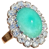 Vintage Estate 14k Gold Turquoise Cabachon 9ct Diamond Halo Ballerina Ring